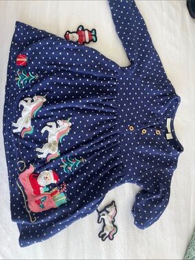 Nordstrom Navy Blue Polka Dot Holiday Embroidered Dress